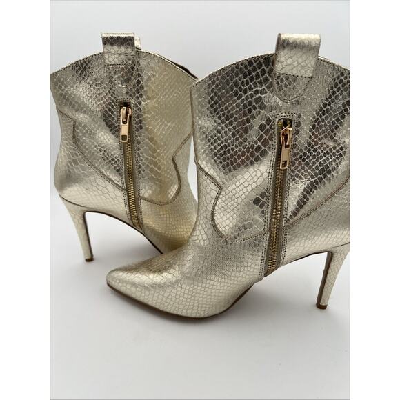 Shu Shop Yaneli Gold Foil Western Snake Stiletto Heel Pull on Boots Size 8 - Picture 5 of 9